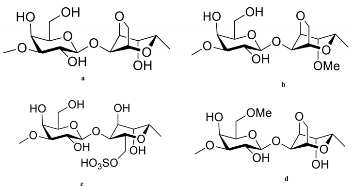 Figure 4. The Molecular structure of different types of porphyran with potential therapeutic effects are drawn in Chemdraw 12.0 Ultra.